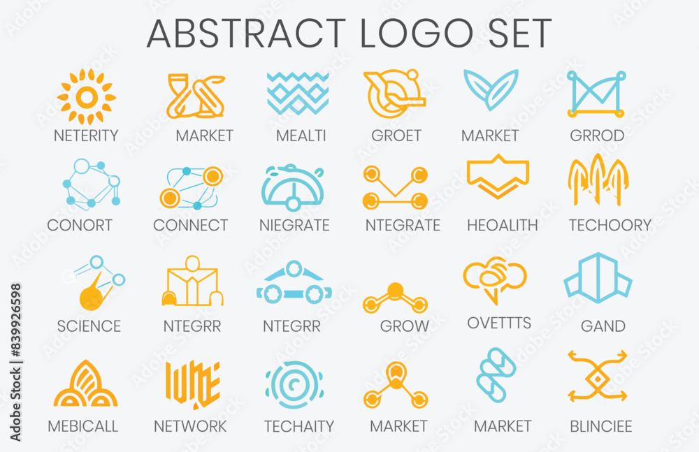 Abstract business logo set. Corporate identity design elements. Network connect, integrate, grow concepts. Science technology, health and medical, market logotype collection.Vector brand icons Abstract business logo set. Corporate identity design elements. Network connect, integrate, grow concepts. Science technology, health and medical, market logotype collection.Vector brand icons