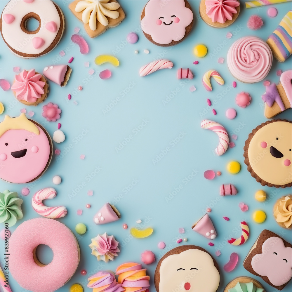 ドーナツとクッキーで作られたかわいいフレーム A cute frame made of donuts and cookies ドーナツとクッキーで作られたかわいいフレーム A cute frame made of donuts and cookies