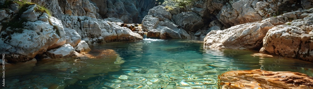 Captivating Crystal Clear Mountain Stream Against Rugged Cliff Backdrop Nature Serenity Concept Captivating Crystal Clear Mountain Stream Against Rugged Cliff Backdrop Nature Serenity Concept