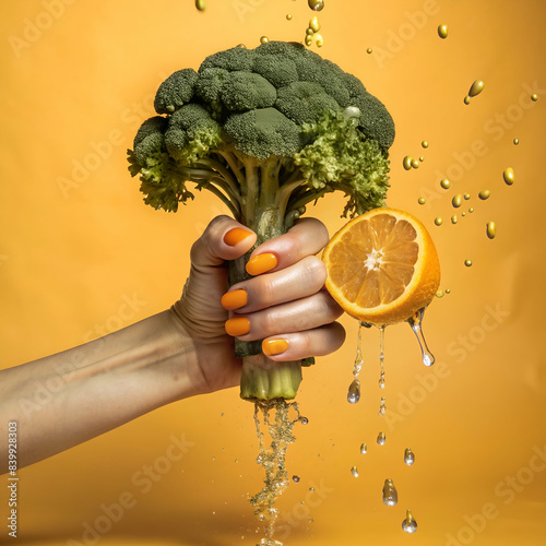 Hand Squeezing Fresh Fruit and Vegetable