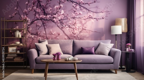 livingroom purple wall paper