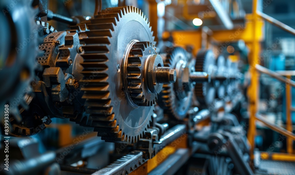 Industrial machinery with large cogs and gears in a factory