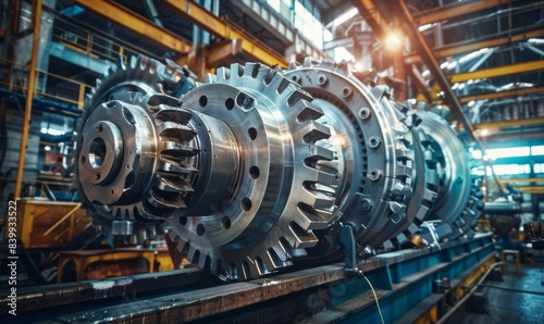 Industrial machinery with large cogs and gears in a factory