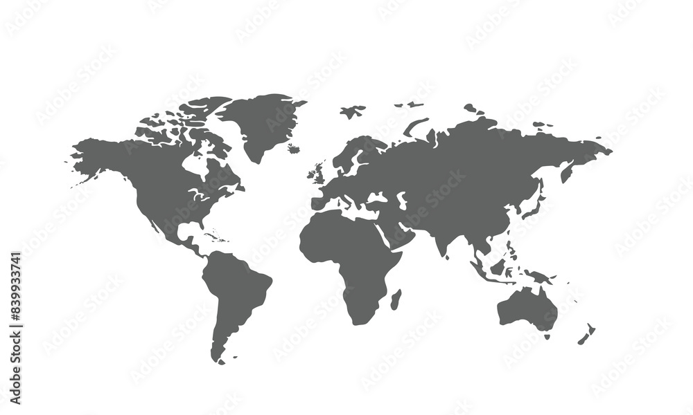 Naklejka premium World map isolated on white background. for website layouts, reports, annual infographics, world,travel around the world, map silhouette backdrop.