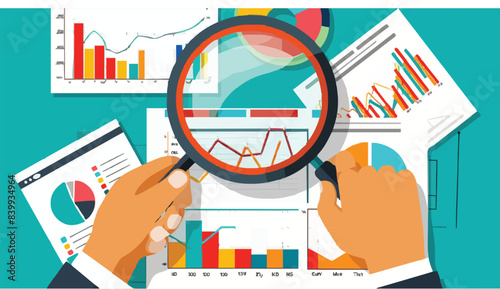 Market research, marketing or advertising survey to launch products, competitors research or social media report marketing report concept, business people look at magnified market data chart.