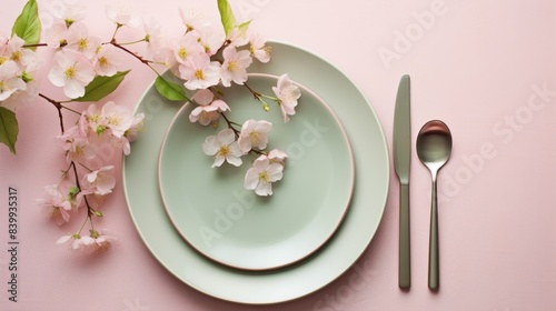 A white plate with a pink background and a pink flower on it