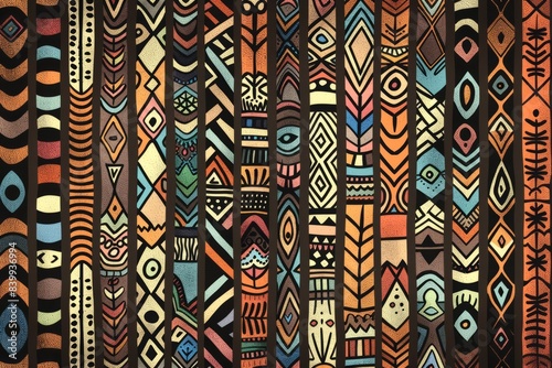 Cartoon cute doodles of tribal patterns inspired by indigenous cultures, Generative AI