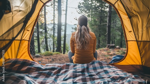 Women go camping, experience nature to relax.