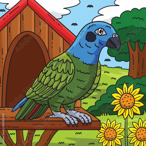 Pionus Parrot Bird Colored Cartoon Illustration photo