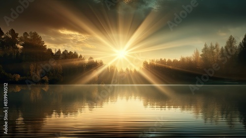 lake sun ray background © vectorwin