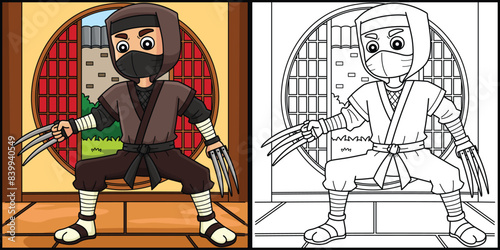 Ninja with Claws Coloring Colored Illustration