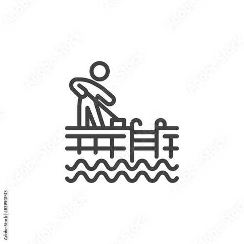 Person cleaning a pool line icon