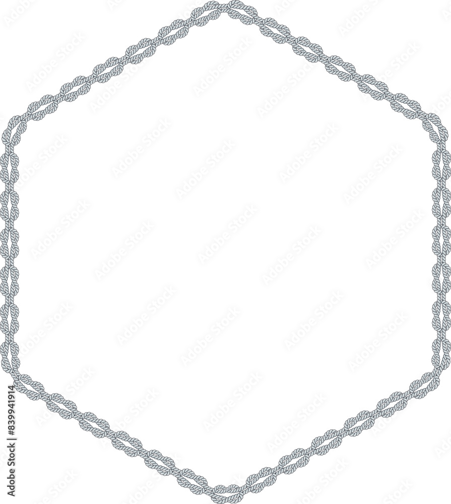 Hexagonal rope frame isolated on white background. Twisted cord. Hexagonal rope frame isolated on white background. Twisted cord.