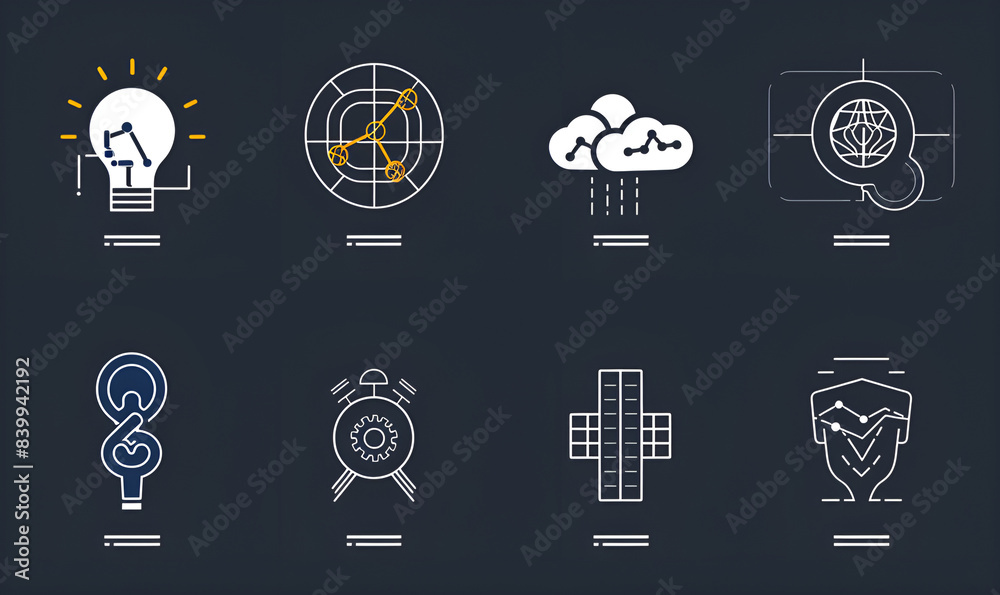 Set of business Intelligence icons such as benchmark Set of business Intelligence icons such as benchmark