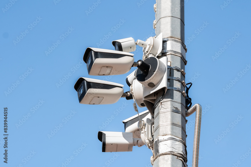 CCTV cameras installed on a pole CCTV cameras installed on a pole