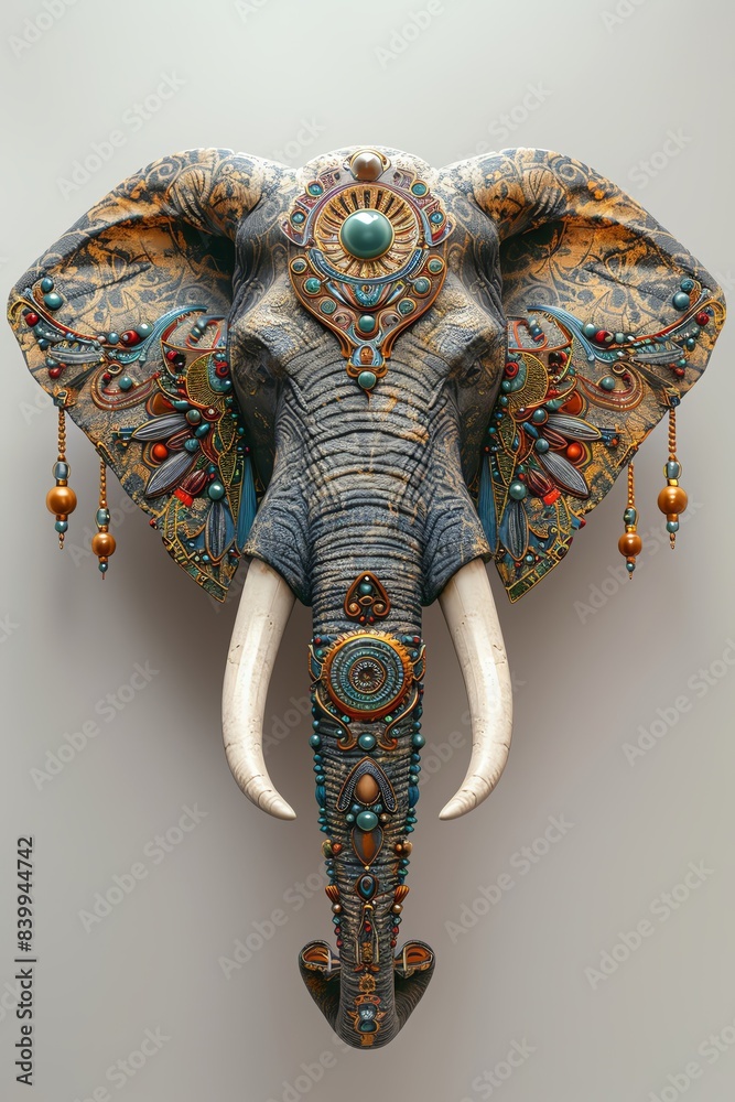Obraz premium a 3D render of a symmetrical elephant head and neck, no background, symmetrical art