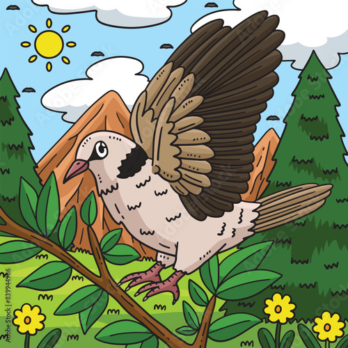 Ring Necked Dove Bird Colored Cartoon Illustration photo