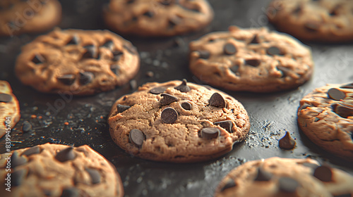 A stack of chocolate chip cookies on a table , Generative AI © adan