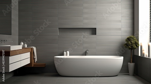 bathroom gray tile wall