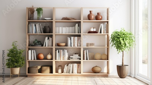 bookshelf light colored wood photo