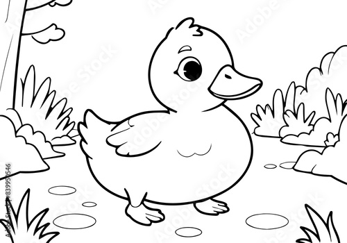 Coloring page of little duck for kids coloring book
