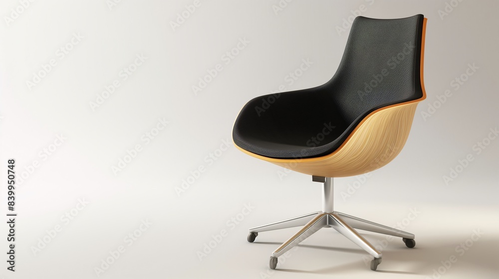 Modern minimalist chair with a wooden frame and black cushion, set against a neutral background, perfect for contemporary interior decor. Modern minimalist chair with a wooden frame and black cushion, set against a neutral background, perfect for contemporary interior decor.