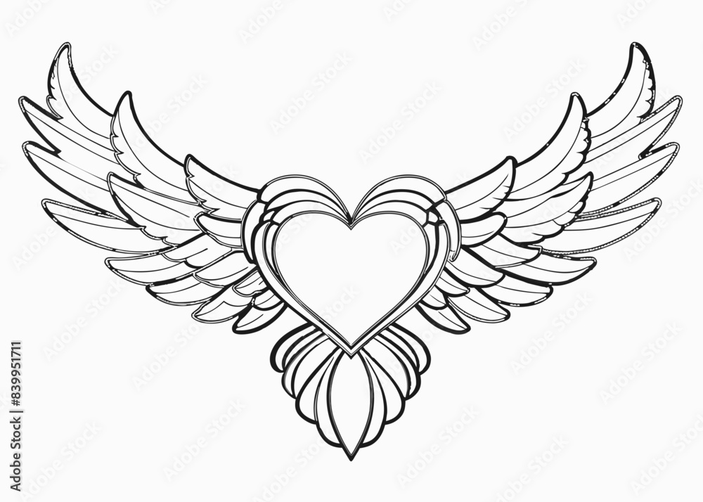 Continuous one line drawing of angel wings illustration, Heart with wings outline design
Continuous one line drawing of angel wings illustration, Heart with wings outline design
