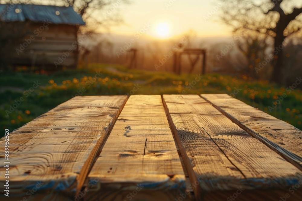 Fototapeta premium Wooden table at sunset