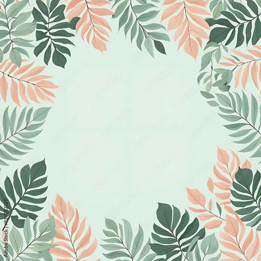 watercolor background, soft leaves in frame, template watercolor background, soft leaves in frame, template