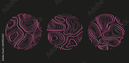 Textura retro futurista dibujada a mano en círculos, color rosa. Vector