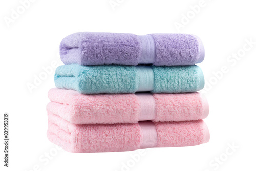 Stack of colorful towel cotton isolated on transparent background.