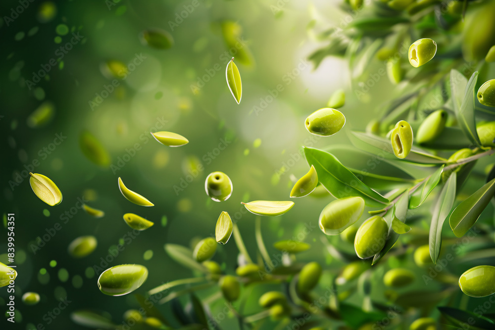 Close-up of green olives on a branch, a symbol of nature's growth and beauty Close-up of green olives on a branch, a symbol of nature's growth and beauty
