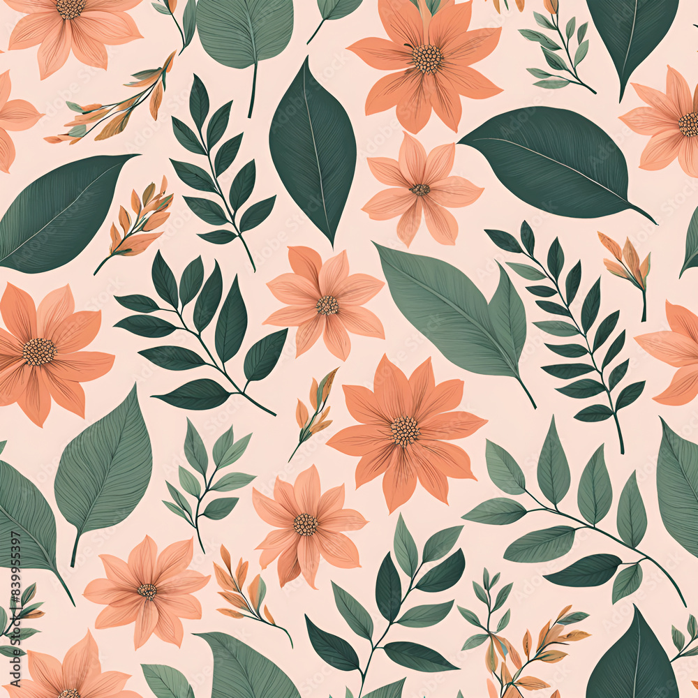 Fototapeta premium watercolor background, soft flowers pattern, template
