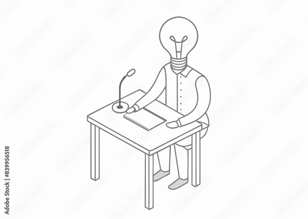 Continuous one line drawing of man with bulb as head reading book on the armchair. Bulb head reading book in single outline vector illustration. bulb head, idea concept Continuous one line drawing of man with bulb as head reading book on the armchair. Bulb head reading book in single outline vector illustration. bulb head, idea concept