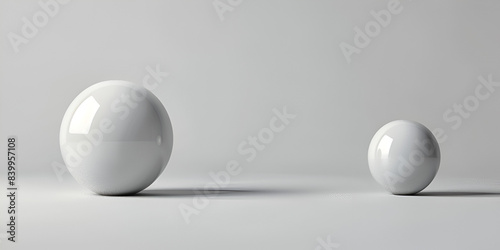  3D illustration of balls of different sizes on a white surface The idea of order chaos and abstract. 