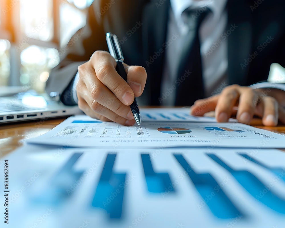 Financial Advisor Consulting Clients in Professional Office Setting with Charts and Documents Financial Advisor Consulting Clients in Professional Office Setting with Charts and Documents