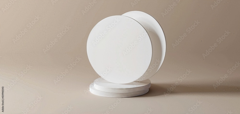 Minimalist composition of white round objects on a beige background. Perfect for design and branding projects, showcasing simplicity and elegance. Minimalist composition of white round objects on a beige background. Perfect for design and branding projects, showcasing simplicity and elegance.
