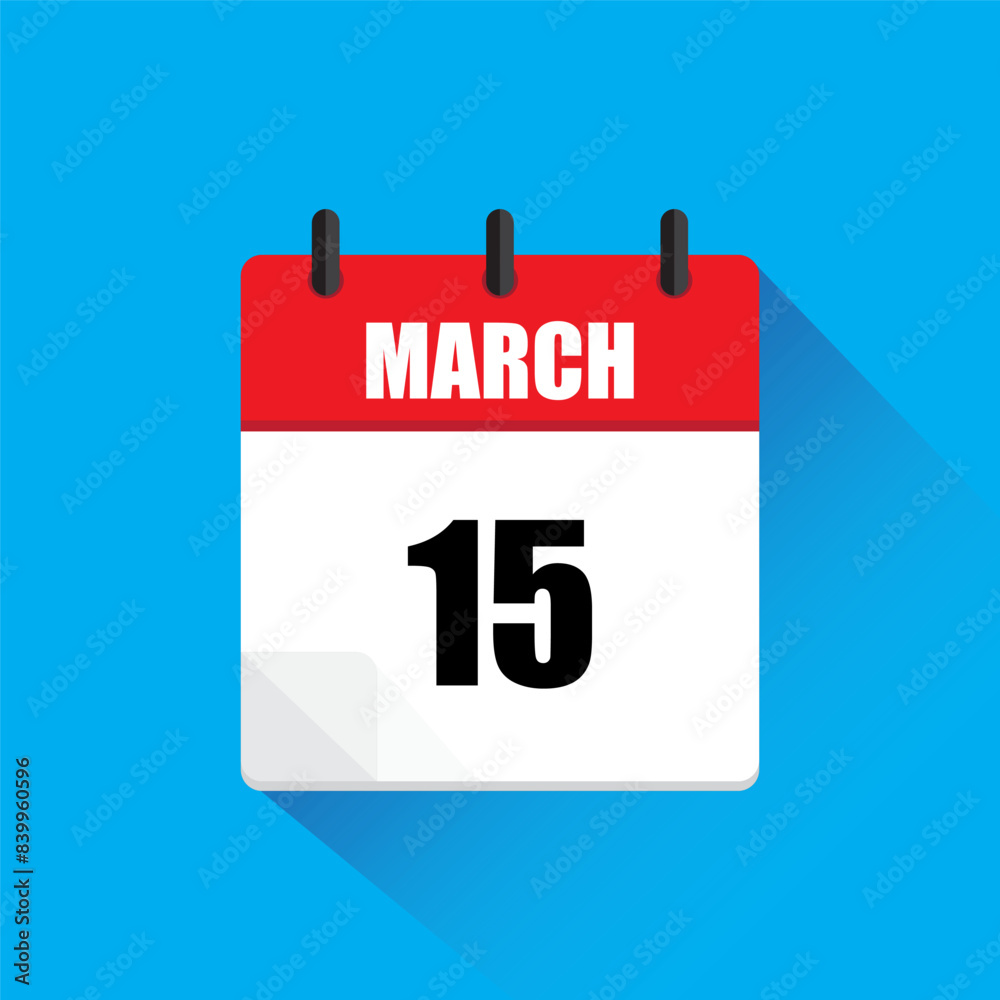 March 15 calendar. Red and white. Blue background. Vector illustration. March 15 calendar. Red and white. Blue background. Vector illustration.