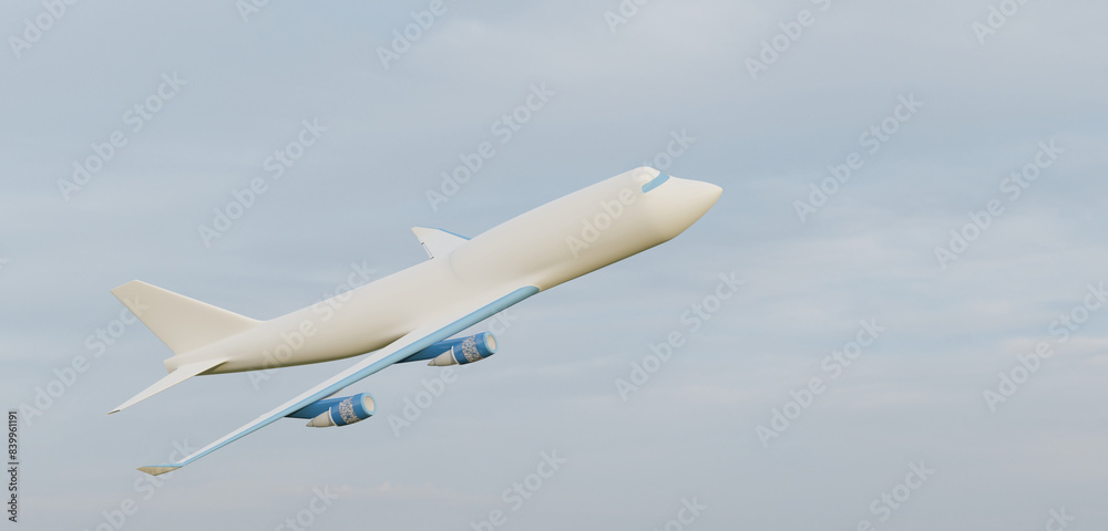Fototapeta premium airplane flying in the sky cloudy sky 3D illustration