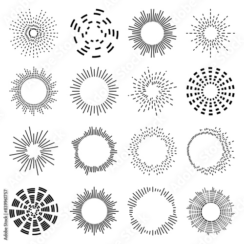 Set circular equalizer. Audio waves for music sounds. Abstract radial radio and voice volume symbol.