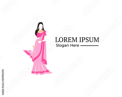 saree logo with luxurious fabric wave design vector illustration	