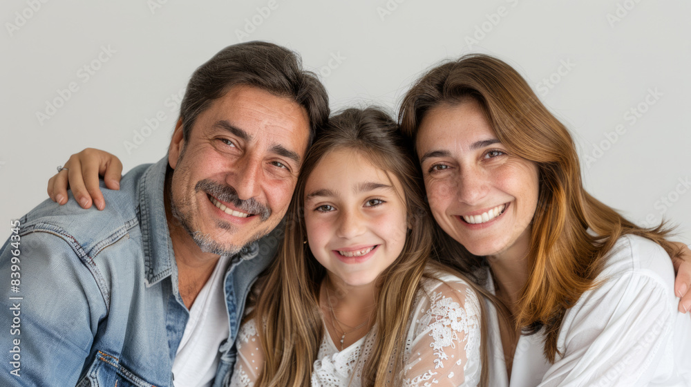 Happy family of three on white background Happy family of three on white background