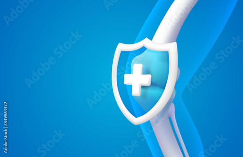 knee protection, X-ray of the leg, 3D visualization. Vector illustration