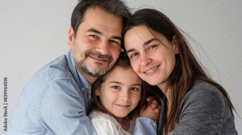 Happy family of three on white background Happy family of three on white background