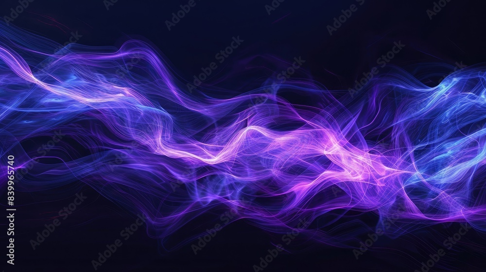 Luminous ultraviolet waves rippling in a dark, ethereal void Luminous ultraviolet waves rippling in a dark, ethereal void