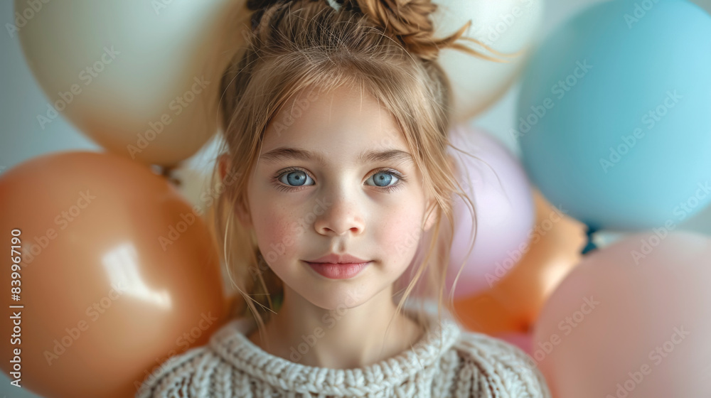 Portrait of a sweet little girl against a background of balloons. Portrait of a sweet little girl against a background of balloons.