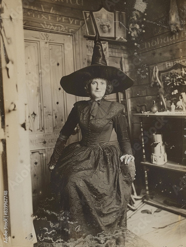 Old Victorian photograph of a witch
