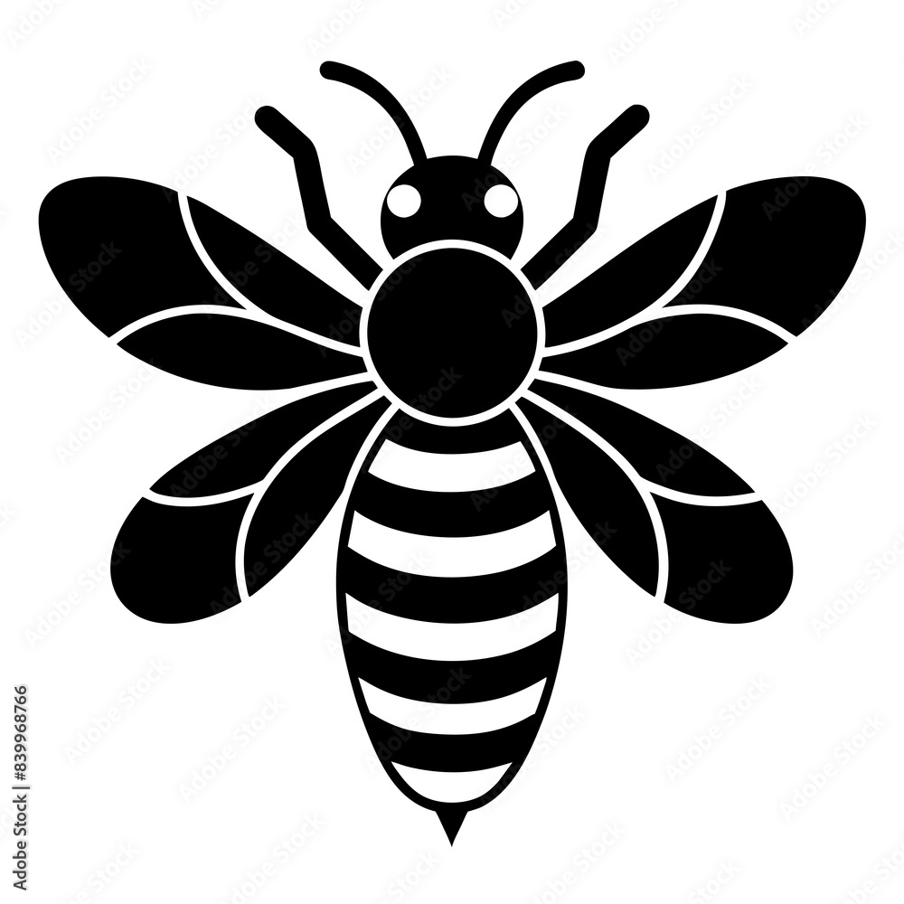 Fototapeta premium Flying honey bee silhouette simple icon vector illustration 