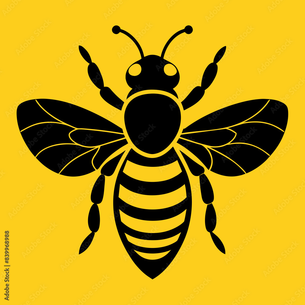 Fototapeta premium Flying honey bee silhouette simple icon vector illustration 