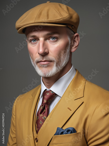 Hipster mature man wearing a yellow suit